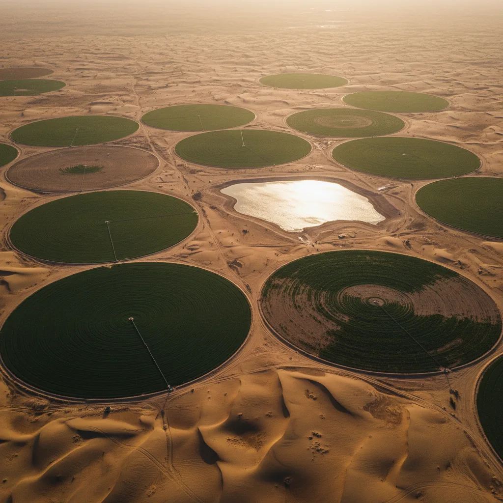 Center-pivot irrigation circles in the Saudi desert